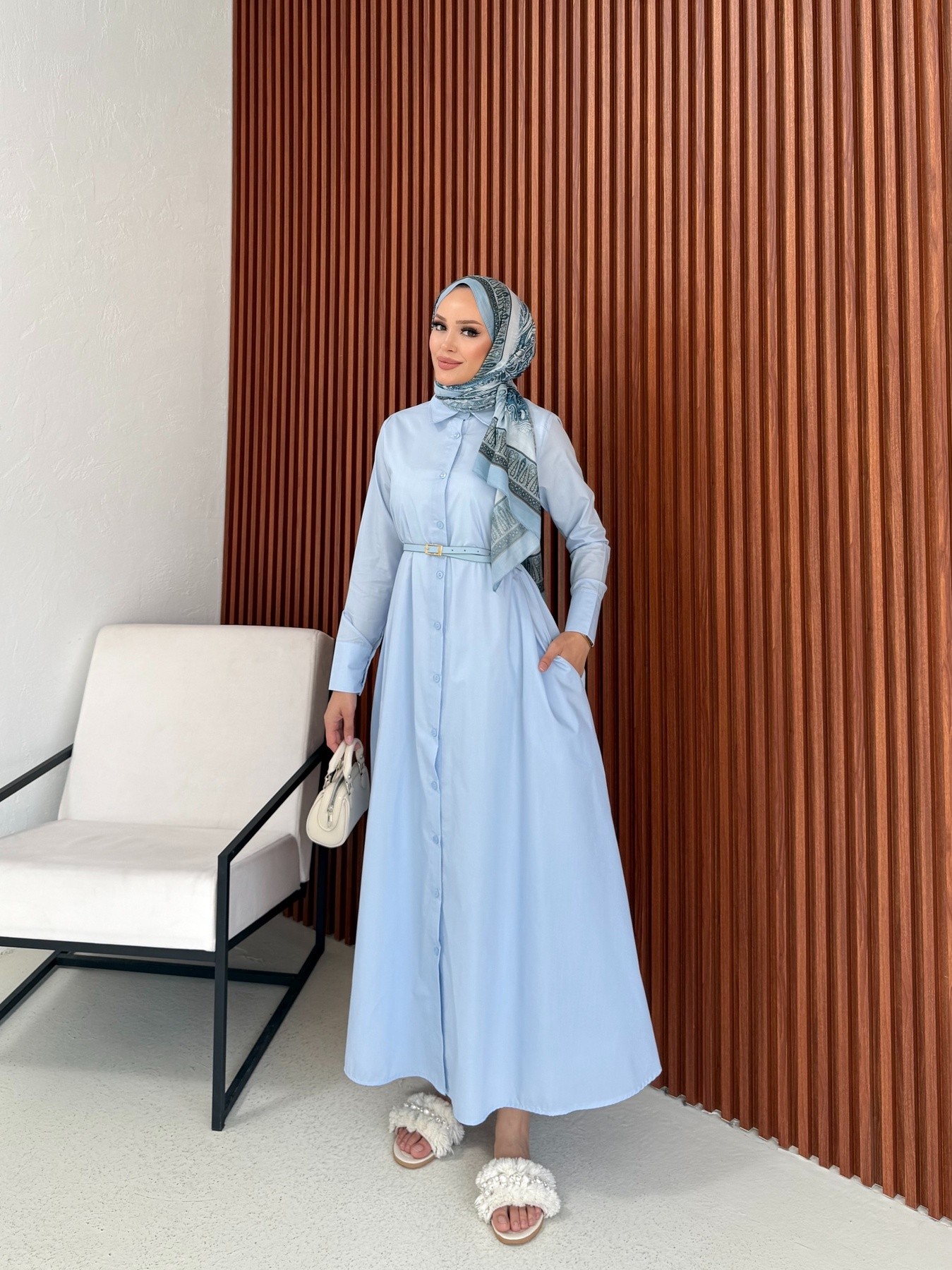 Kemerli Poplin Elbise 32-3555