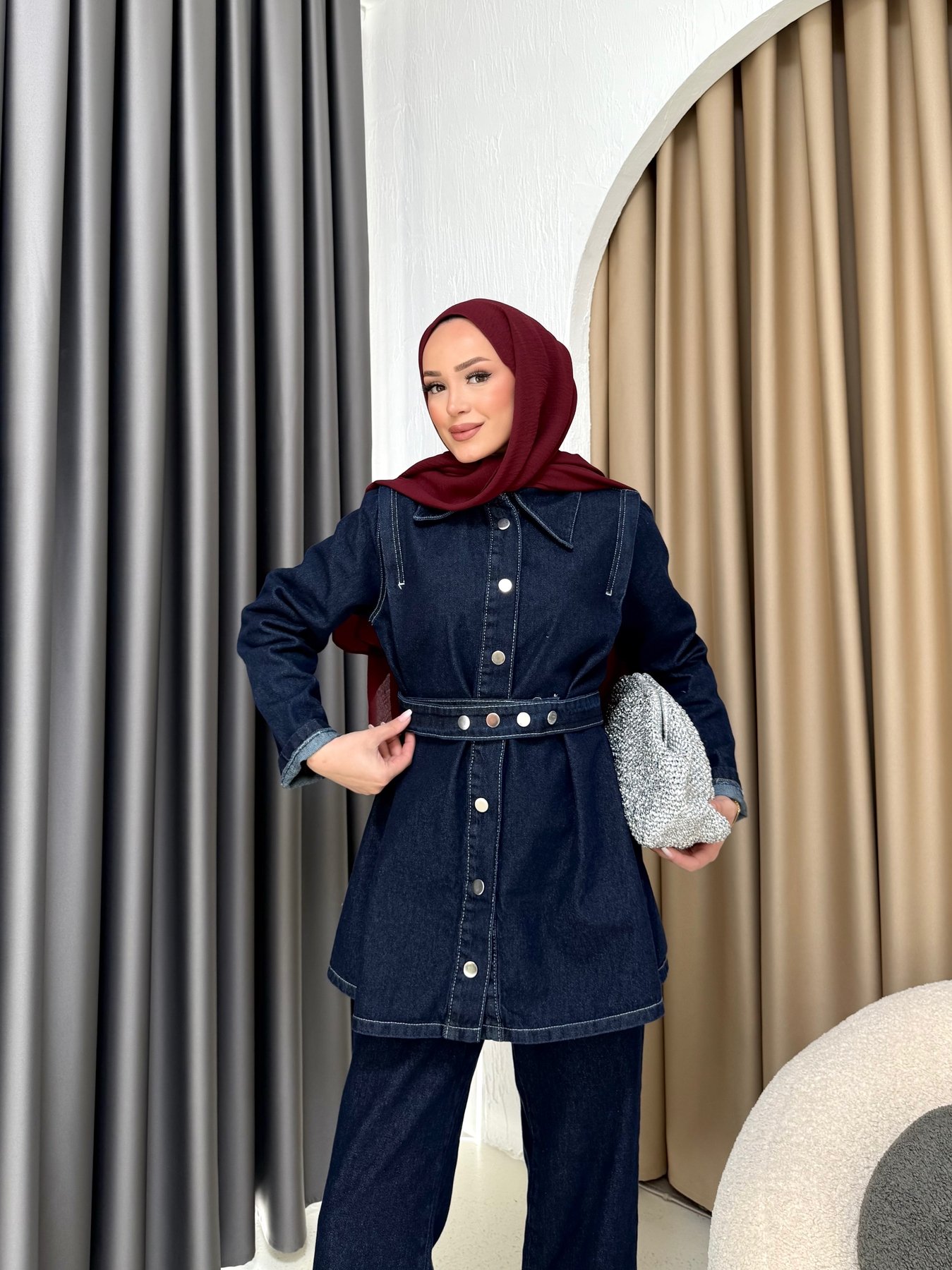 Kuşaklı Denim Takım 3-600