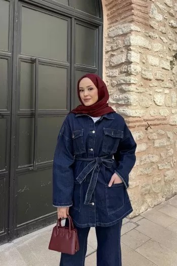 Kuşaklı Cepli Denim Takım 3-584