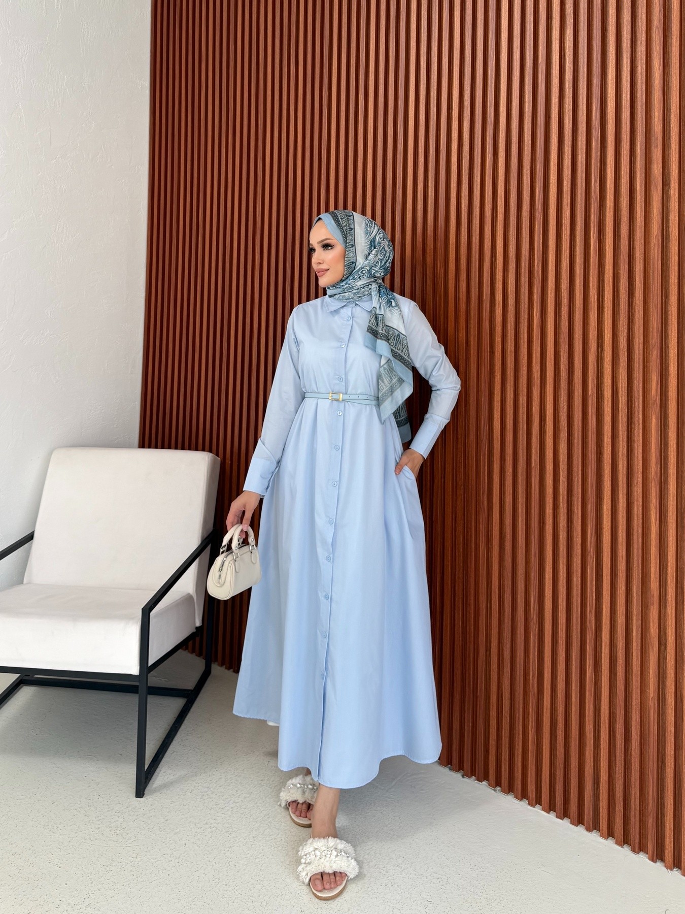Kemerli Poplin Elbise 32-3555