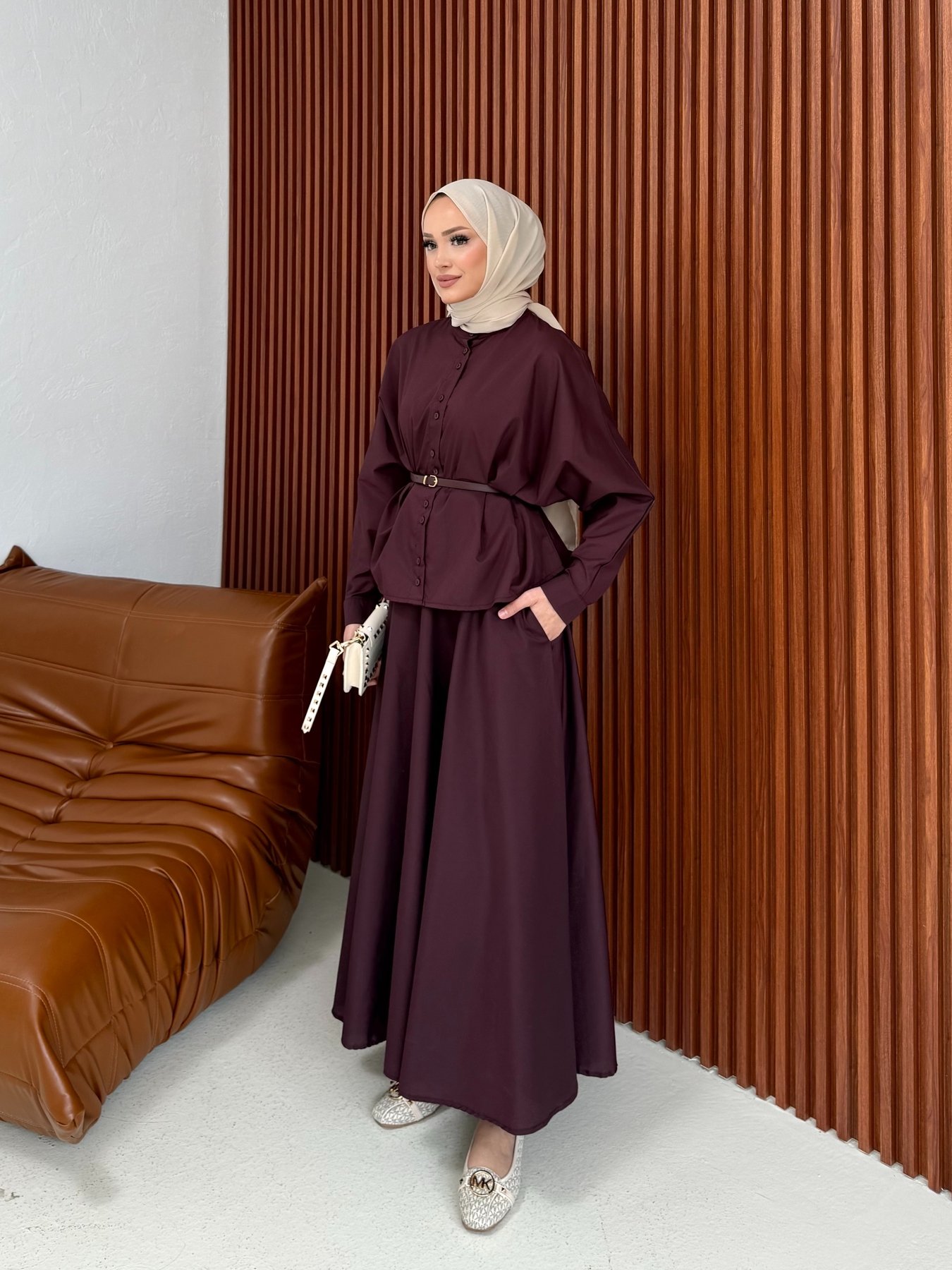 Poplin Kemerli Etekli Takım 32-3551