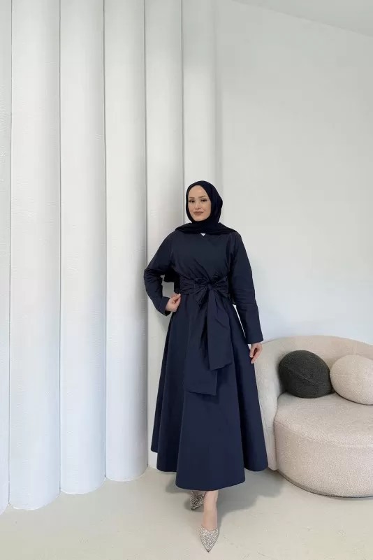 Bağlamalı Poplin Elbise 3-2255
