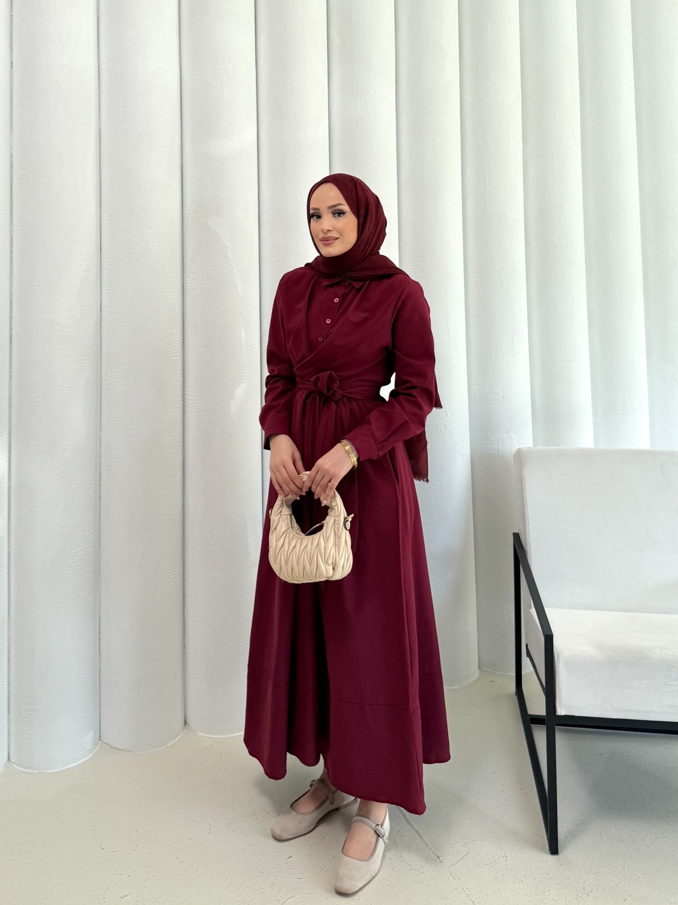Bağlamalı Poplin Elbise 68-6163