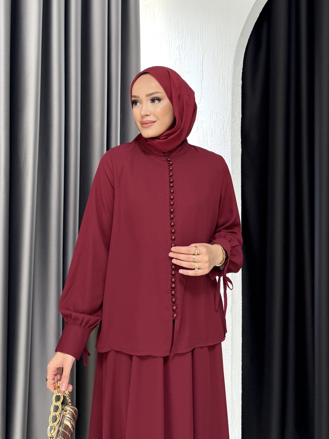 Düğme Detaylı Etekli Takım 32-2356