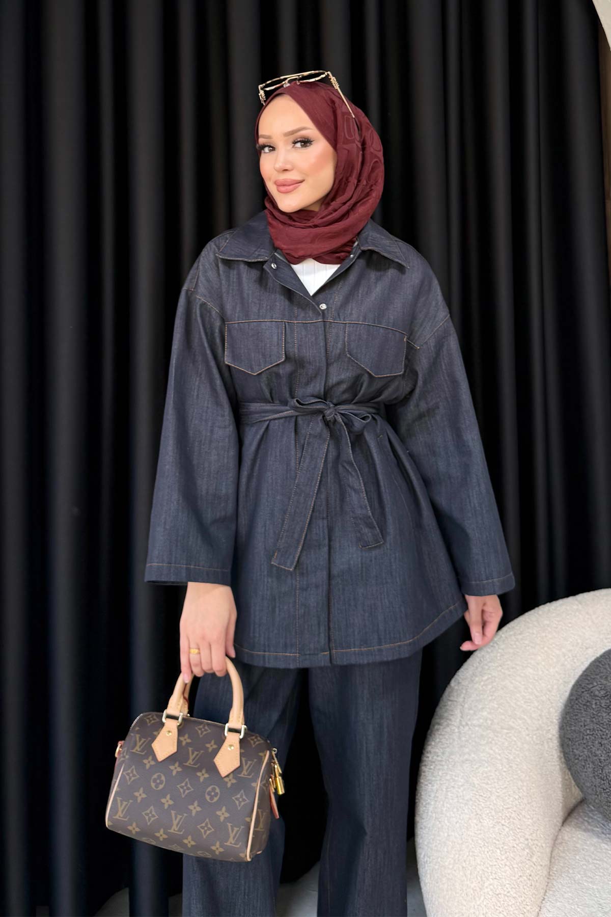 Kuşaklı Denim Takım 68-6207