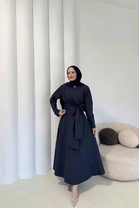 Bağlamalı Poplin Elbise 3-2255