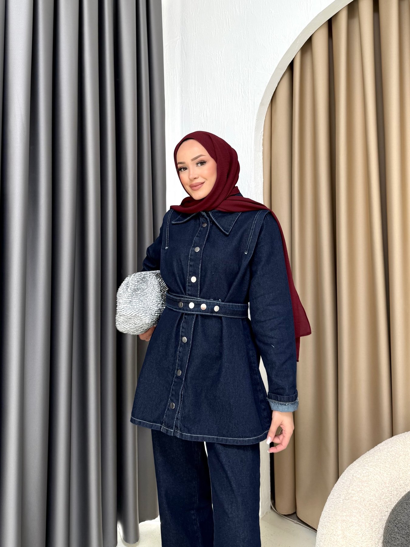 Kuşaklı Denim Takım 3-600