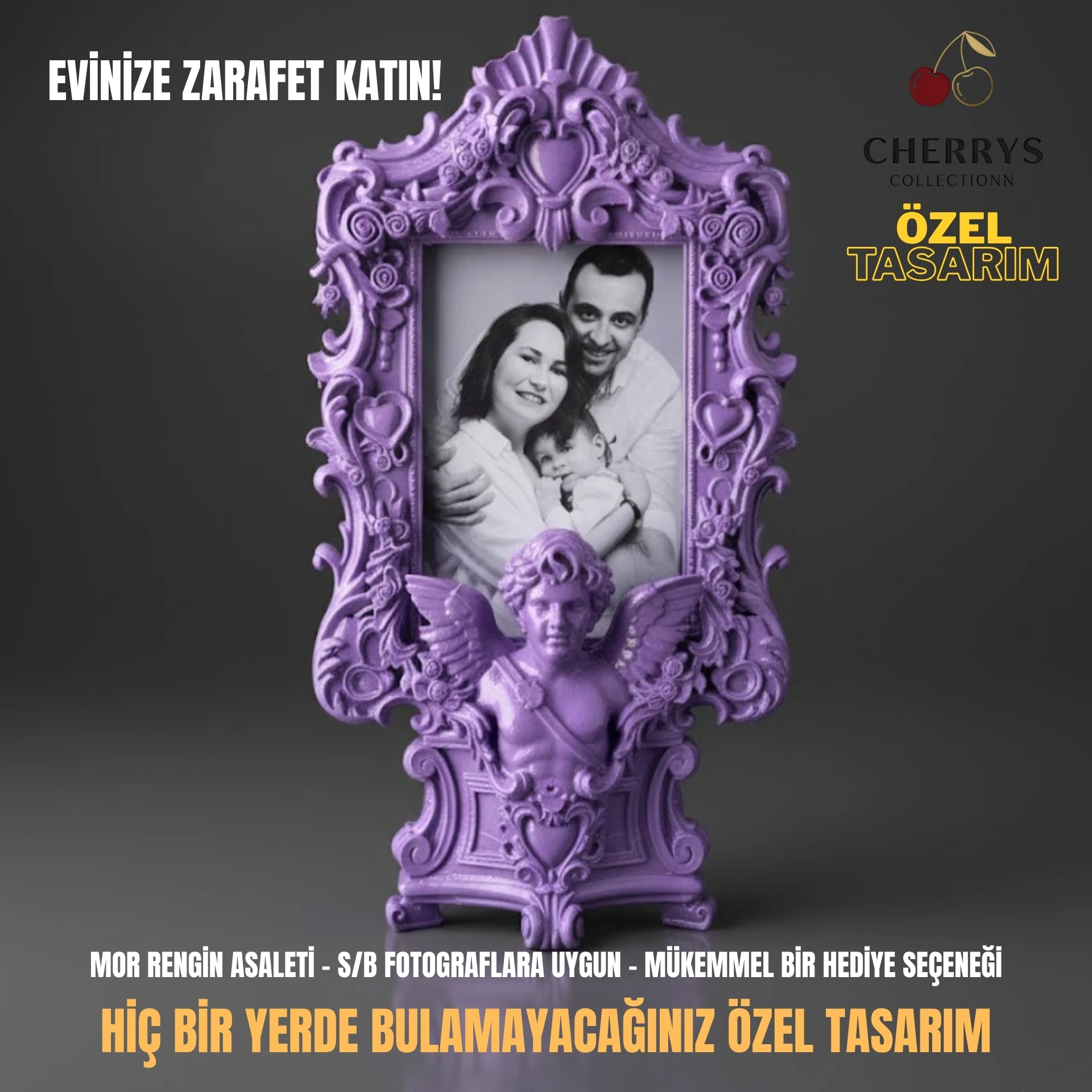 Cherrys Artistic Barok Tarzı Mor Melekli Çerçeve