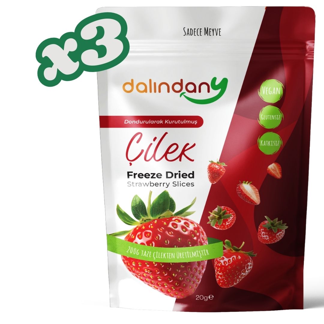Dondurularak Kurutulmuş Çilek Dilimleri 20 Gram X3
