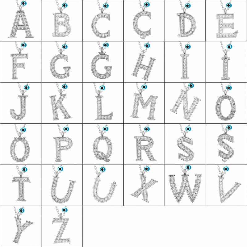 Gümüş Nazar Rodyum I Harfi Kadın Kolye