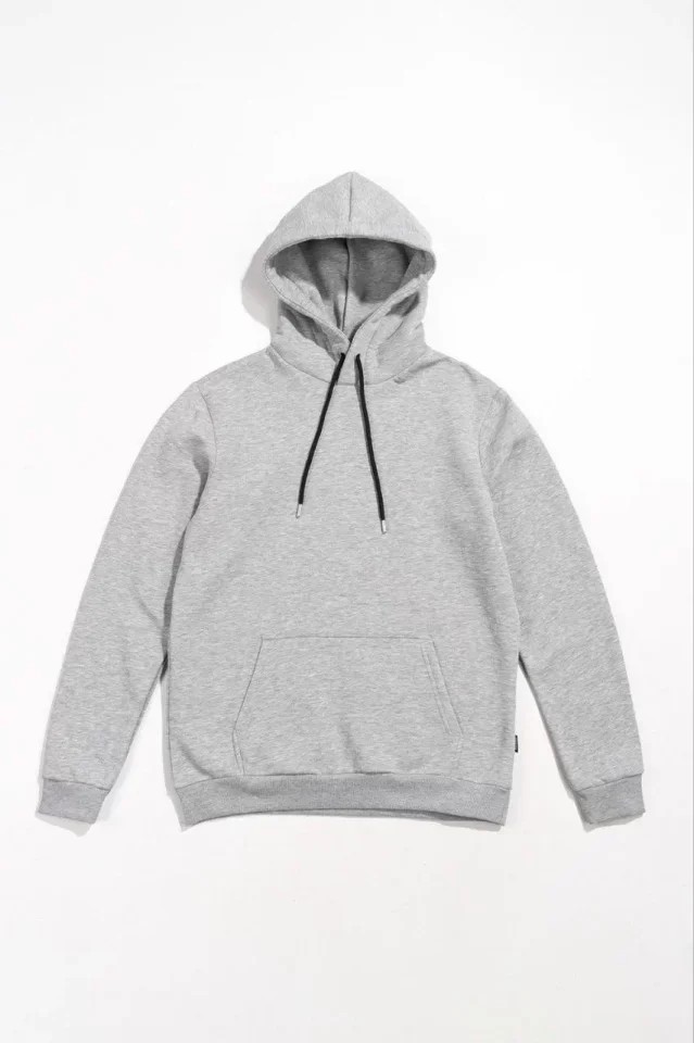 Erkek Uzun Kol Kapşonlu Basic Sweatshirt Hoodie - Gri image