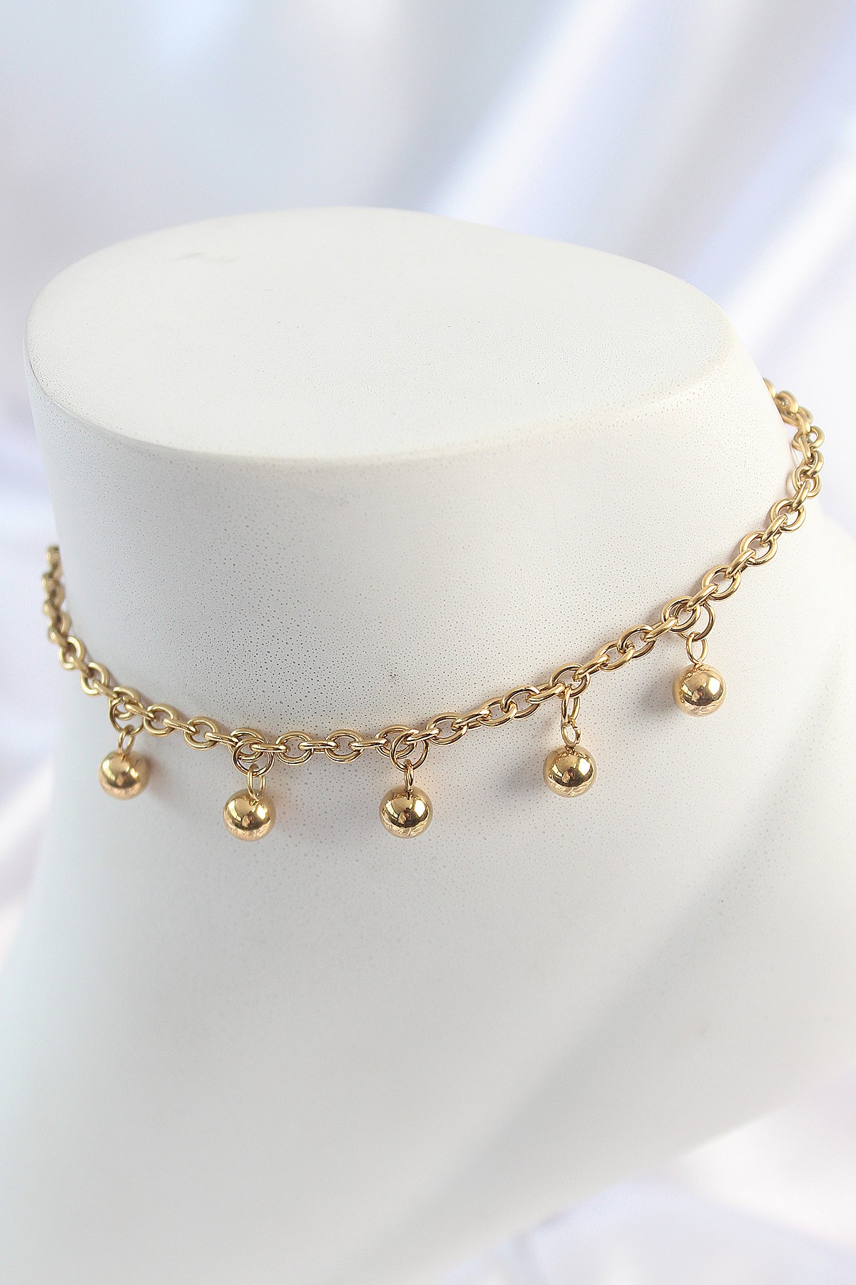 316L Çelik Gold Renk Sallantı Topçuk Zincir Model Kadın Halhal image