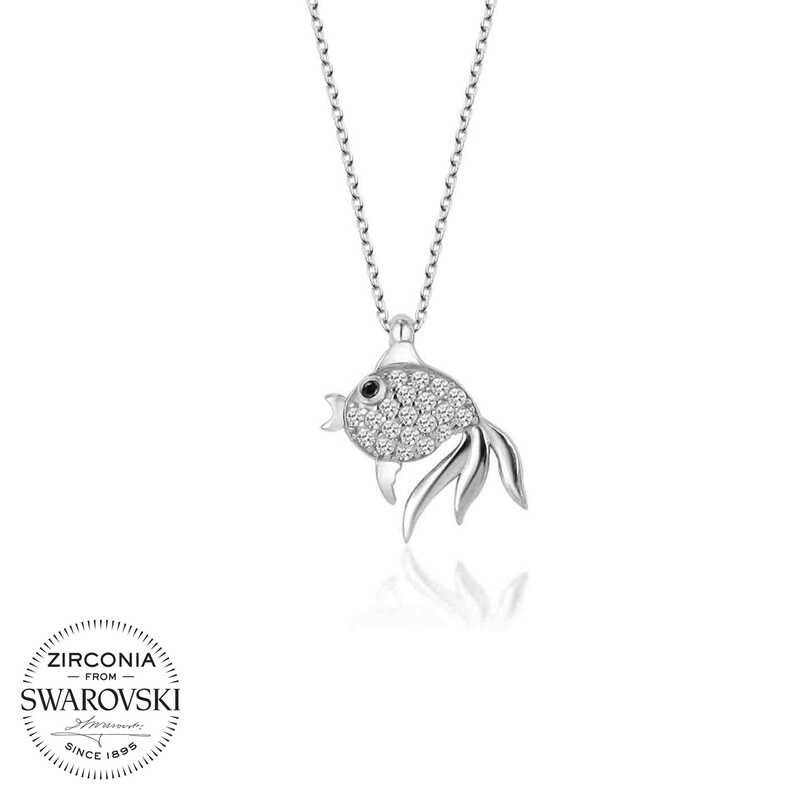 Swarovski Taşlı Gümüş Balık Bayan Kolye