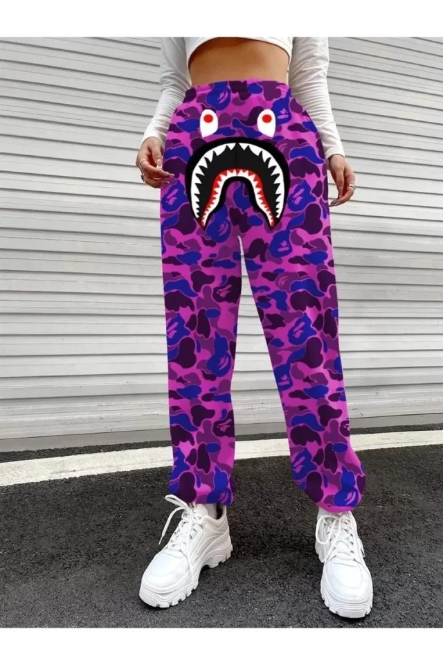 Bape Shark Dijital Baskılı Eşofman Altı - Mor image