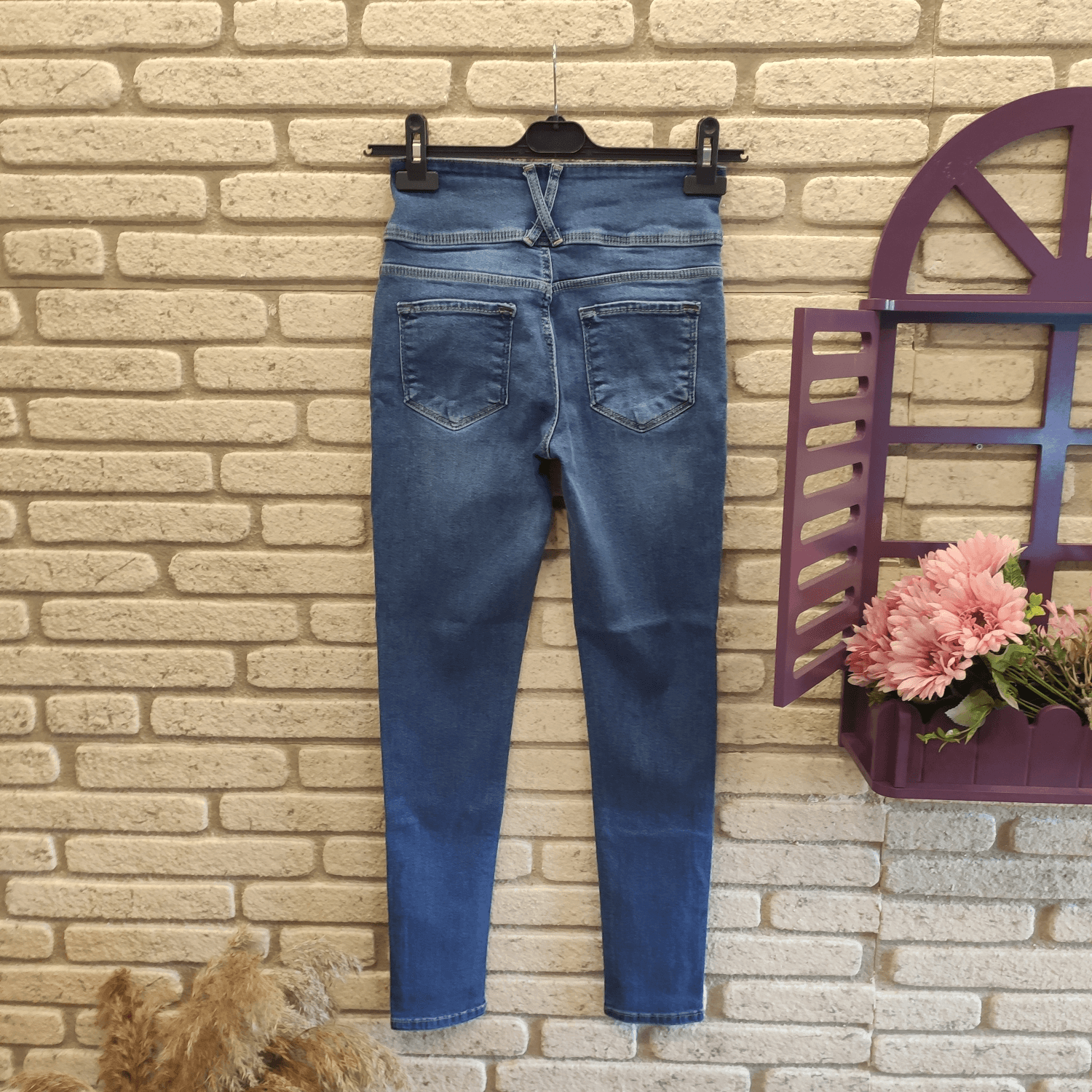 Yüksek Bel Likralı Jean Pantolon 90 Cm