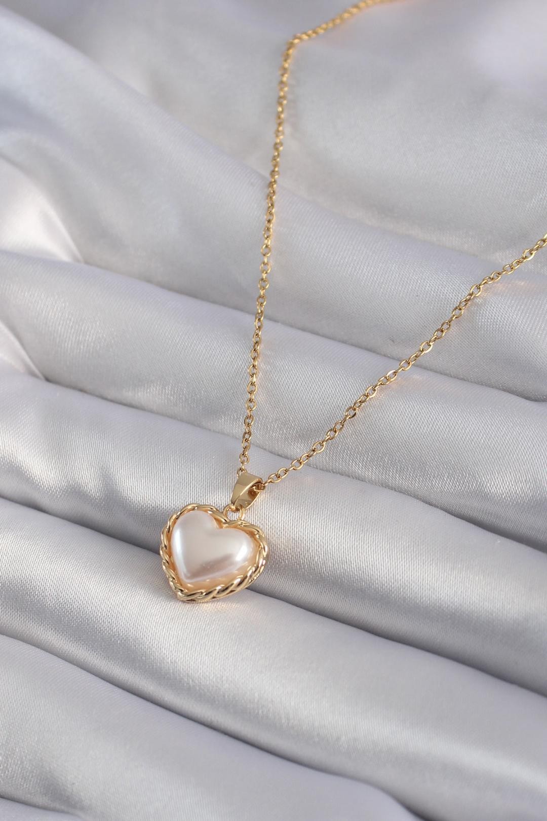 Altın Kaplama Pearl Heart Kolye