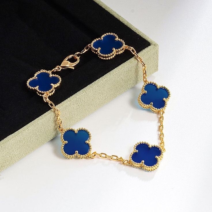 925 | Gold Blue Yonca Bileklik