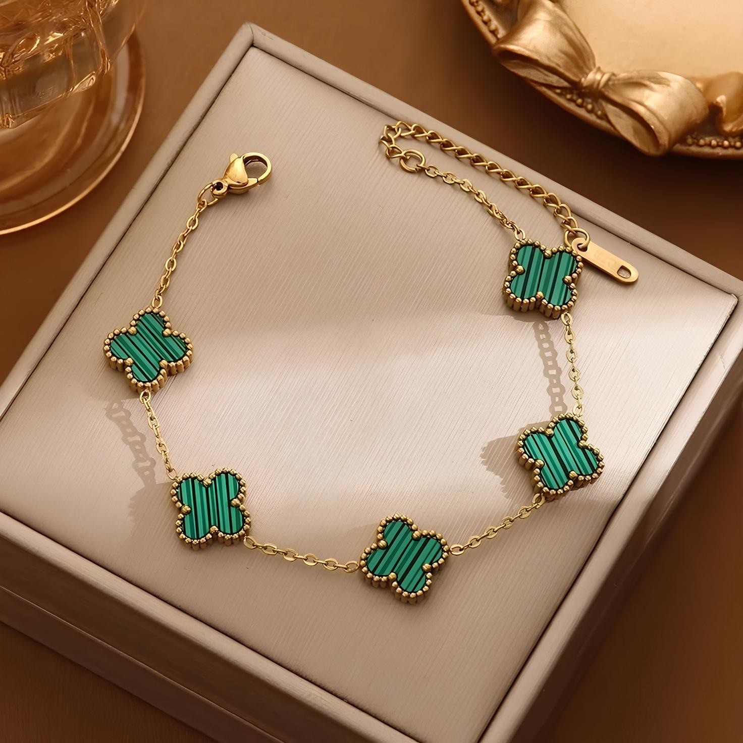 925 | Gold Green Yonca Bileklik