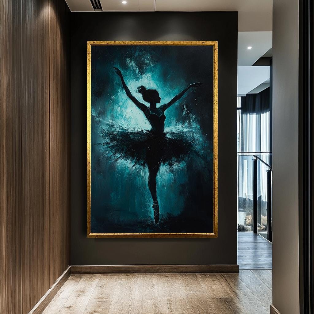 Elegant Ballerina Canvas Art, Abstract Dancer Painting, Large Ballet W