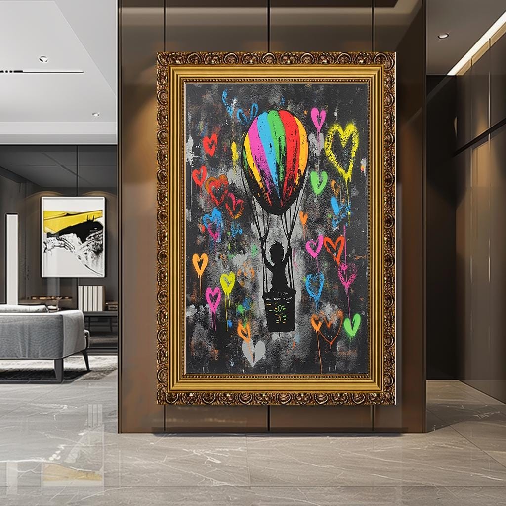 Colorful Banksy Wall Art,Hot Air Balloon Canvas,Banksy  Graffiti Art, 