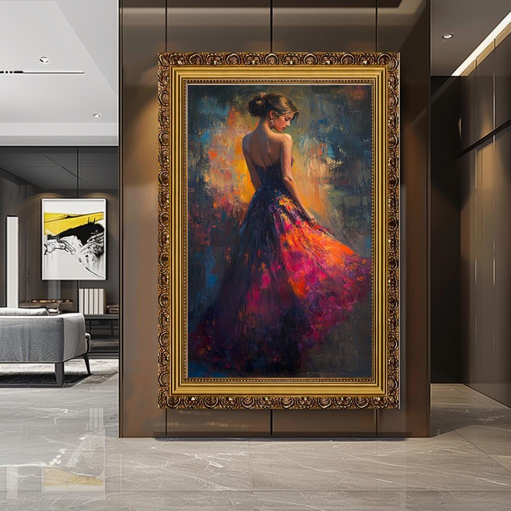 Woman in Flowing Dress Canvas Print, Vibrant Impressionist Painting, M