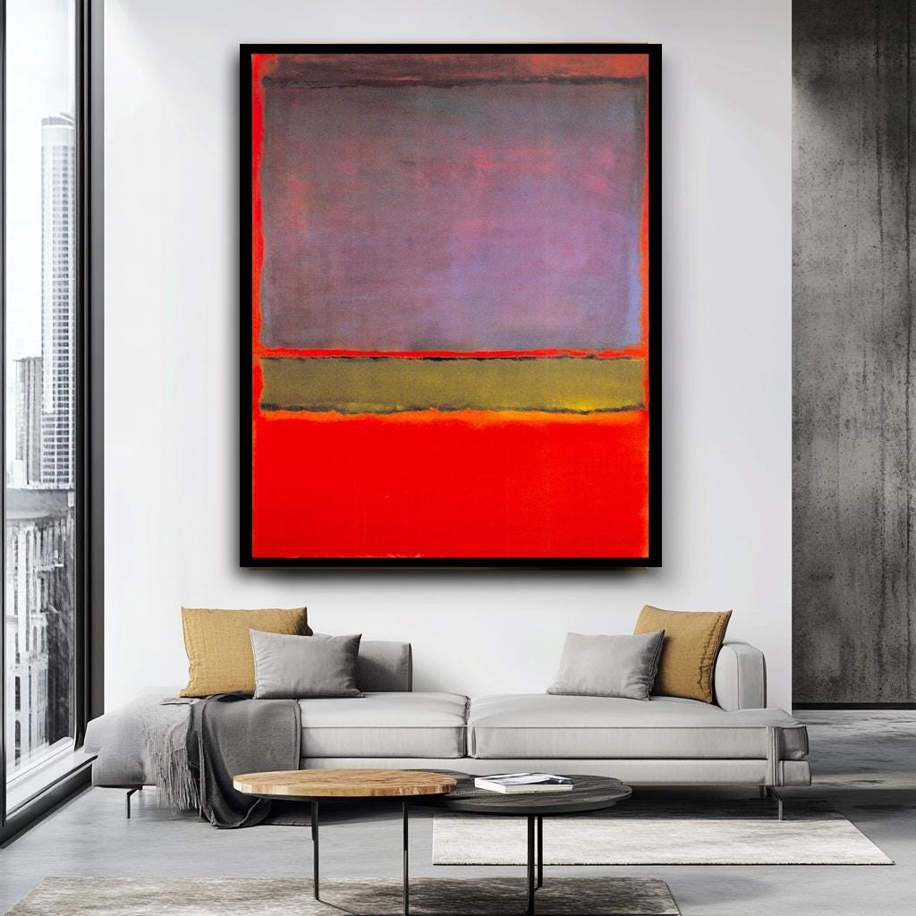 Mark Rothko Kanvas Tablo,Mark Rothko Stili,Soyut Kanvas Tablo,Büyük Renkli Alan Resmi,Kırmızı ve Mor Minimalist Ev Dekorasyonu,Duvar Sanatı