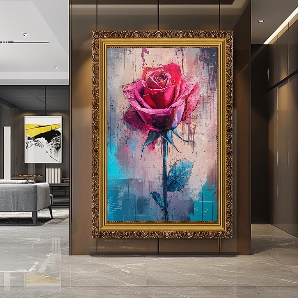 Abstract Rose Wall Art, Modern Floral Canvas, Vibrant Red Rose Paintin