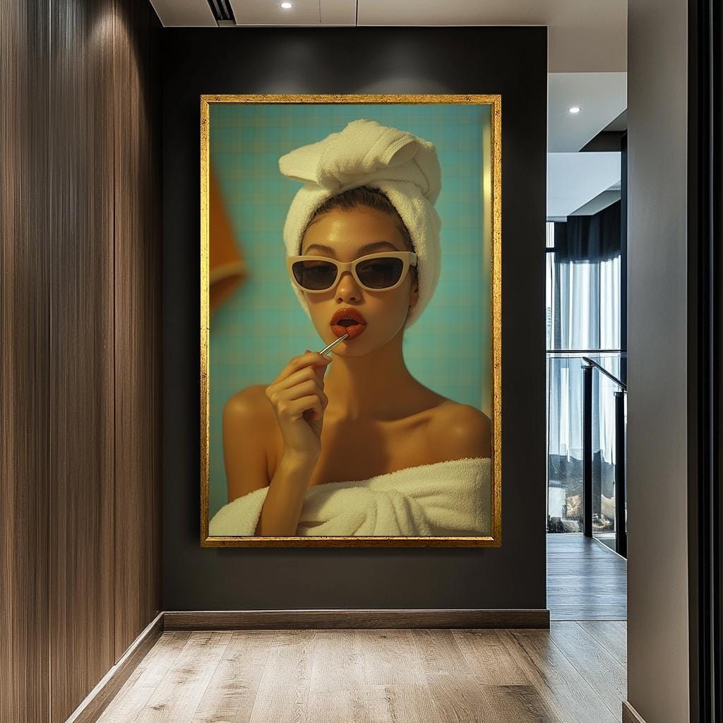 Woman with Lipstick Canvas Print, Glamorous Fashion Wall Art, Chic Bat