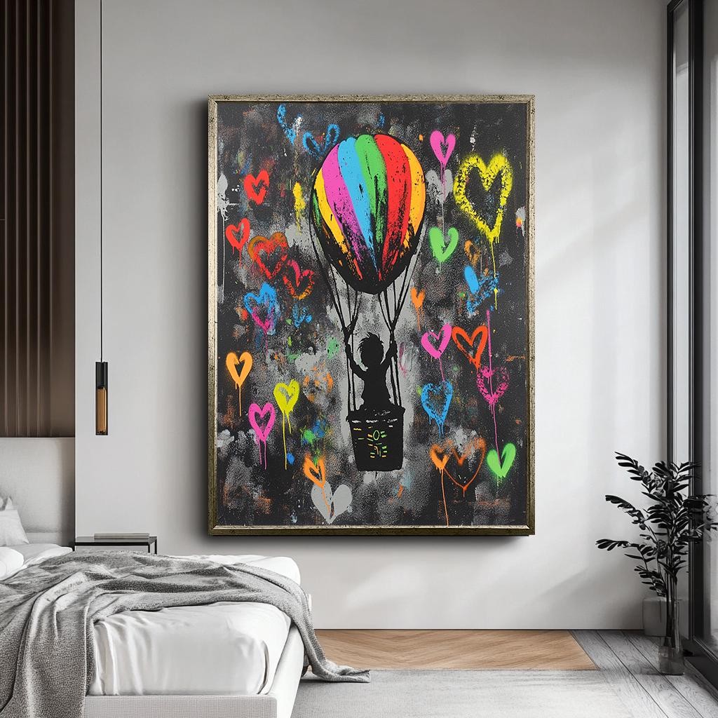 Colorful Banksy Wall Art,Hot Air Balloon Canvas,Banksy  Graffiti Art, 