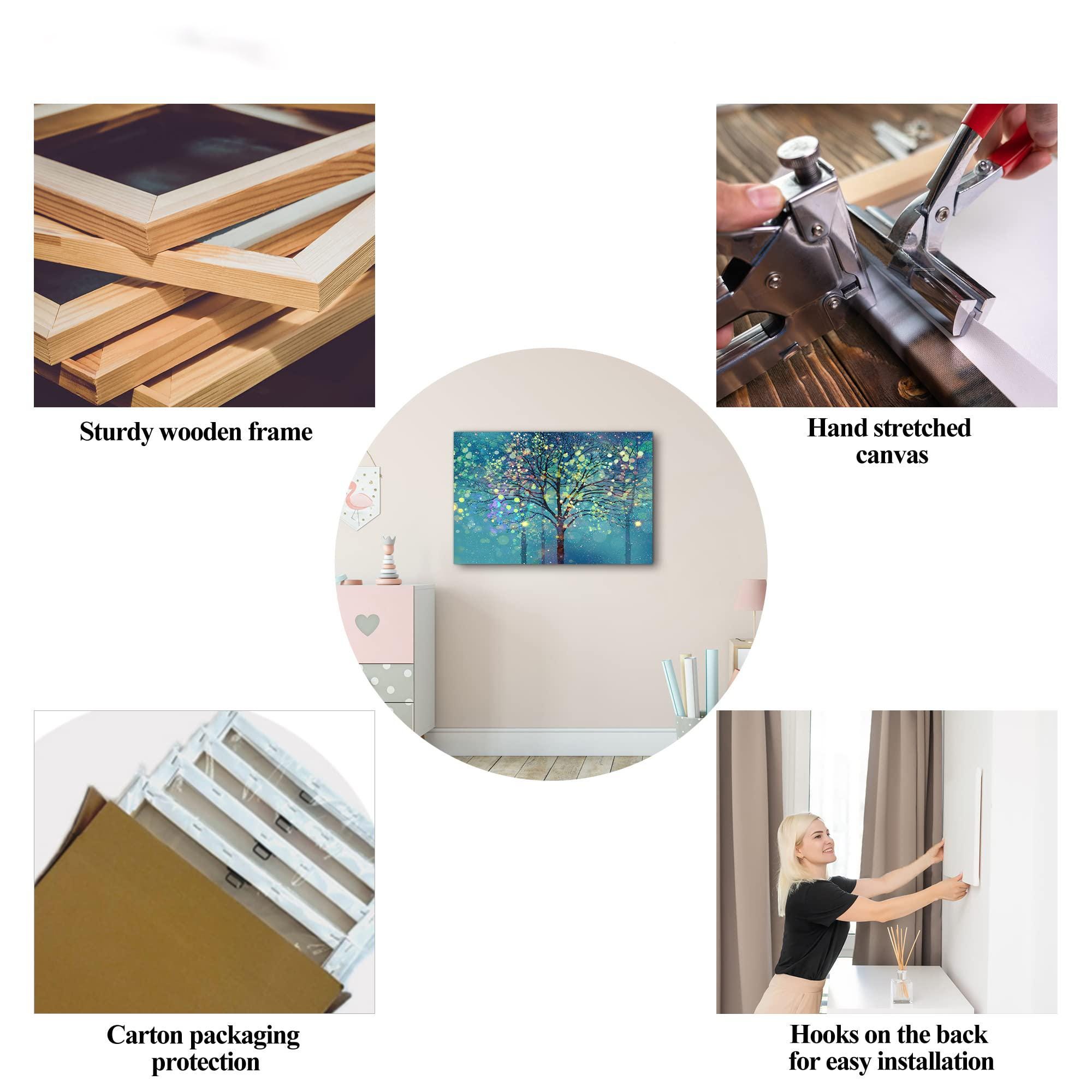 Magical Tree House Canvas Art | Cozy Cottage Under Starry Sky | Glowin