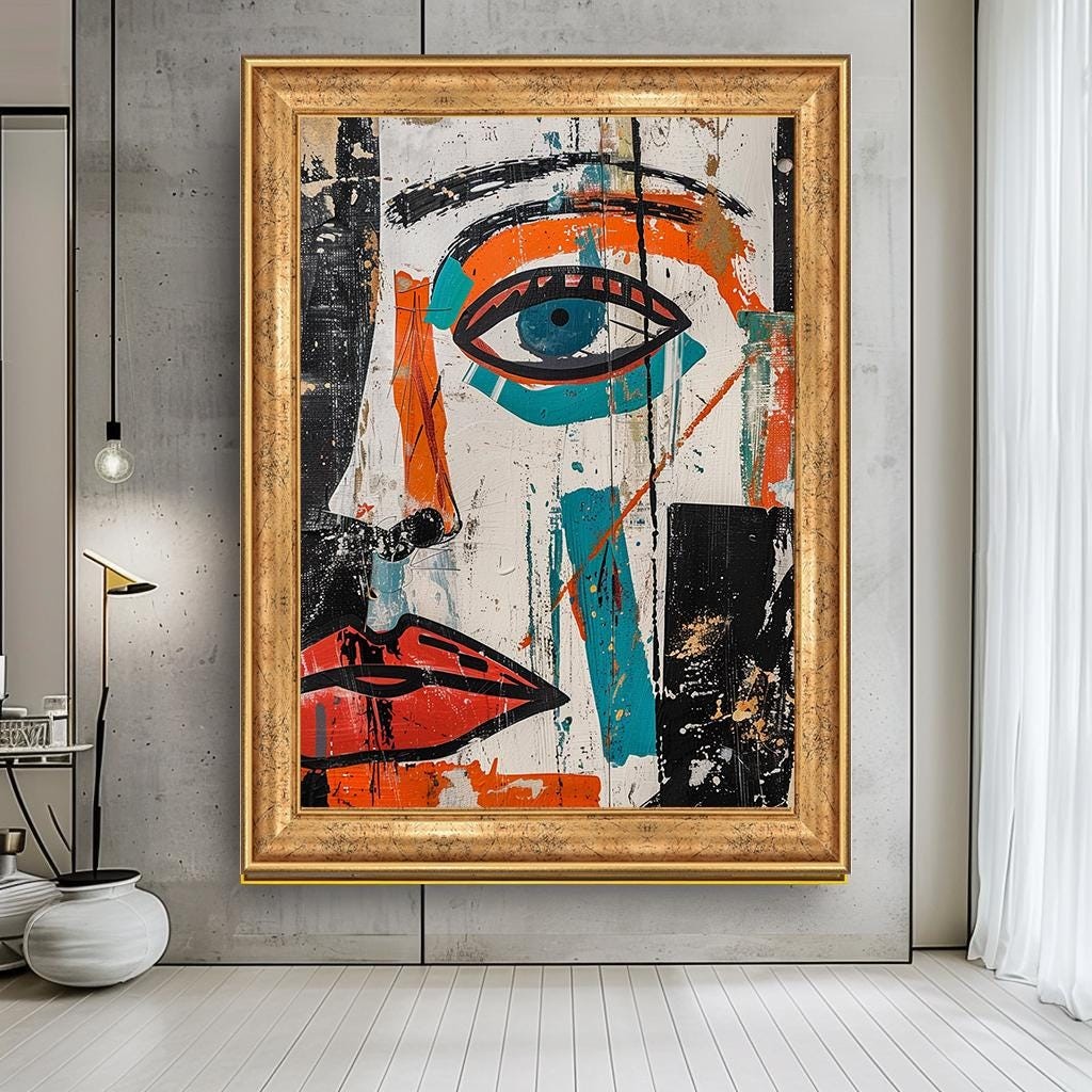 Abstract Face Canvas Print, Modern Colorful Wall Art, Bold Contemporar