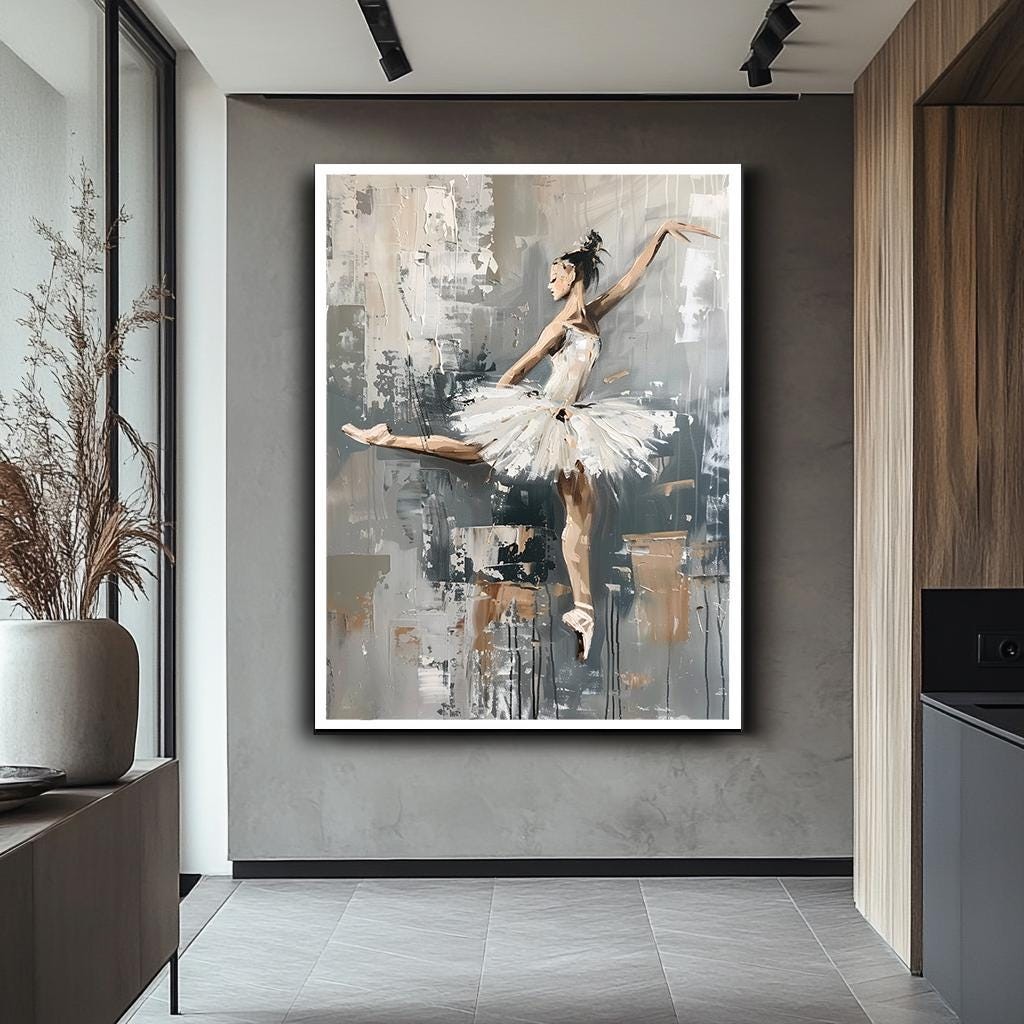 Elegant Ballerina Canvas Print, Modern Ballet Dancer Wall Art, Contemp