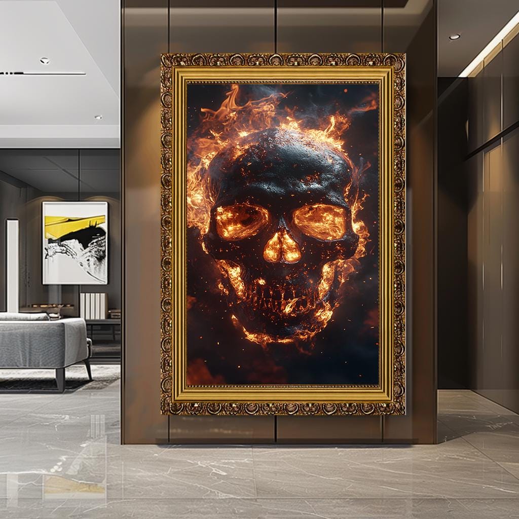 Flaming Skull Canvas Print - Fiery Skull Wall Art for Bold Modern Inte