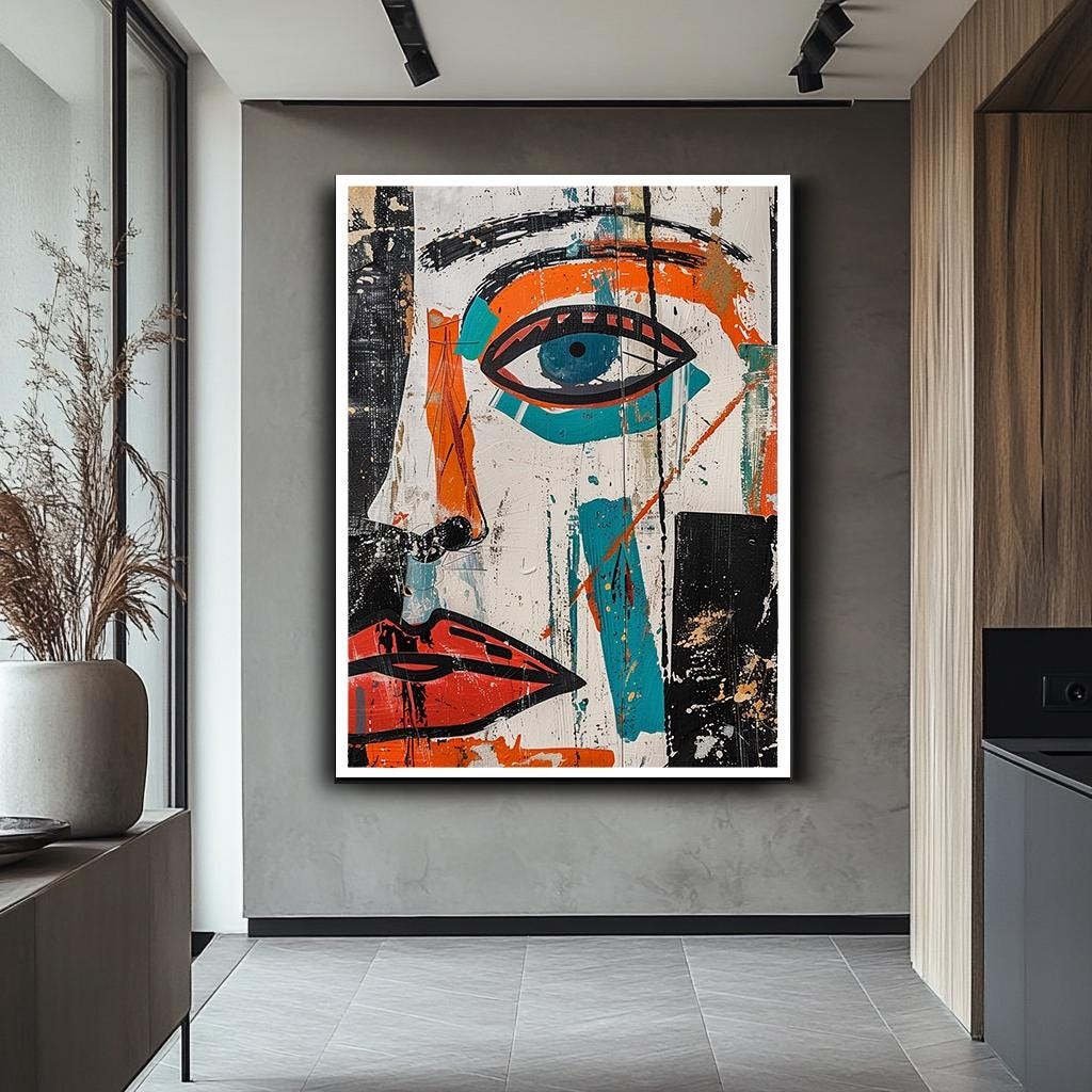 Abstract Face Canvas Print, Modern Colorful Wall Art, Bold Contemporar