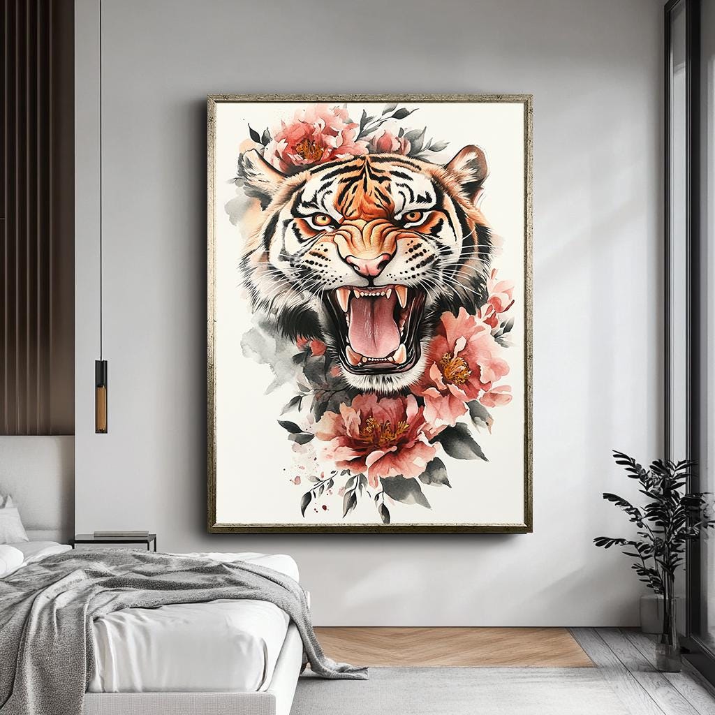 Tiger Canvas Art - Ferocious Tiger Canvas Print - Floral and Fierce An