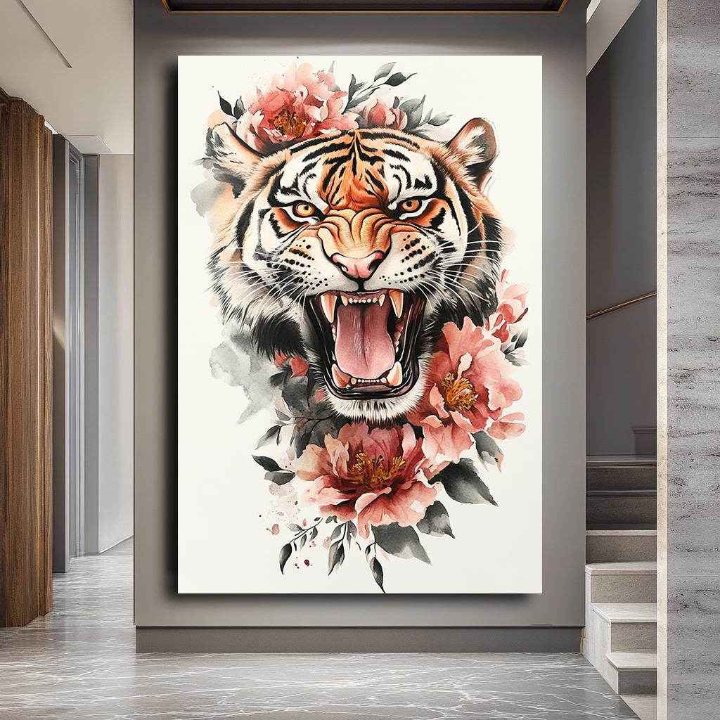 Tiger Canvas Art - Ferocious Tiger Canvas Print - Floral and Fierce An