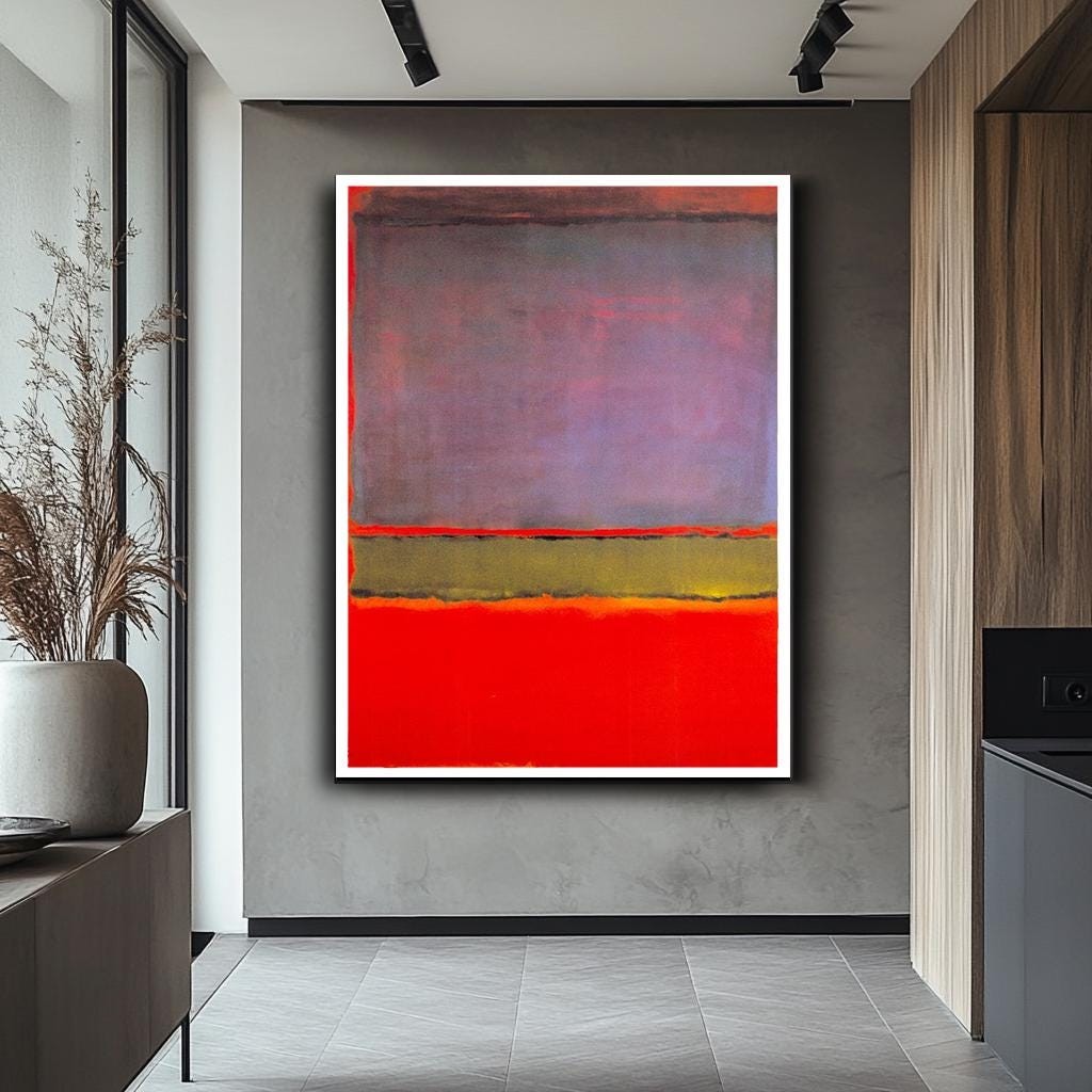 Mark Rothko Kanvas Tablo,Mark Rothko Stili,Soyut Kanvas Tablo,Büyük Renkli Alan Resmi,Kırmızı ve Mor Minimalist Ev Dekorasyonu,Duvar Sanatı