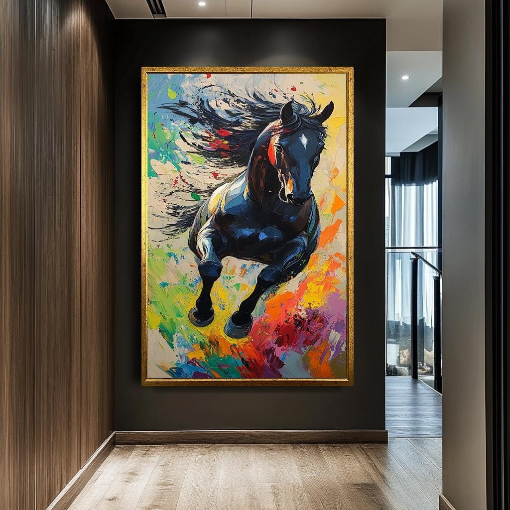 Vibrant Running Horse Canvas Art, Colorful Abstract Horse Painting, La