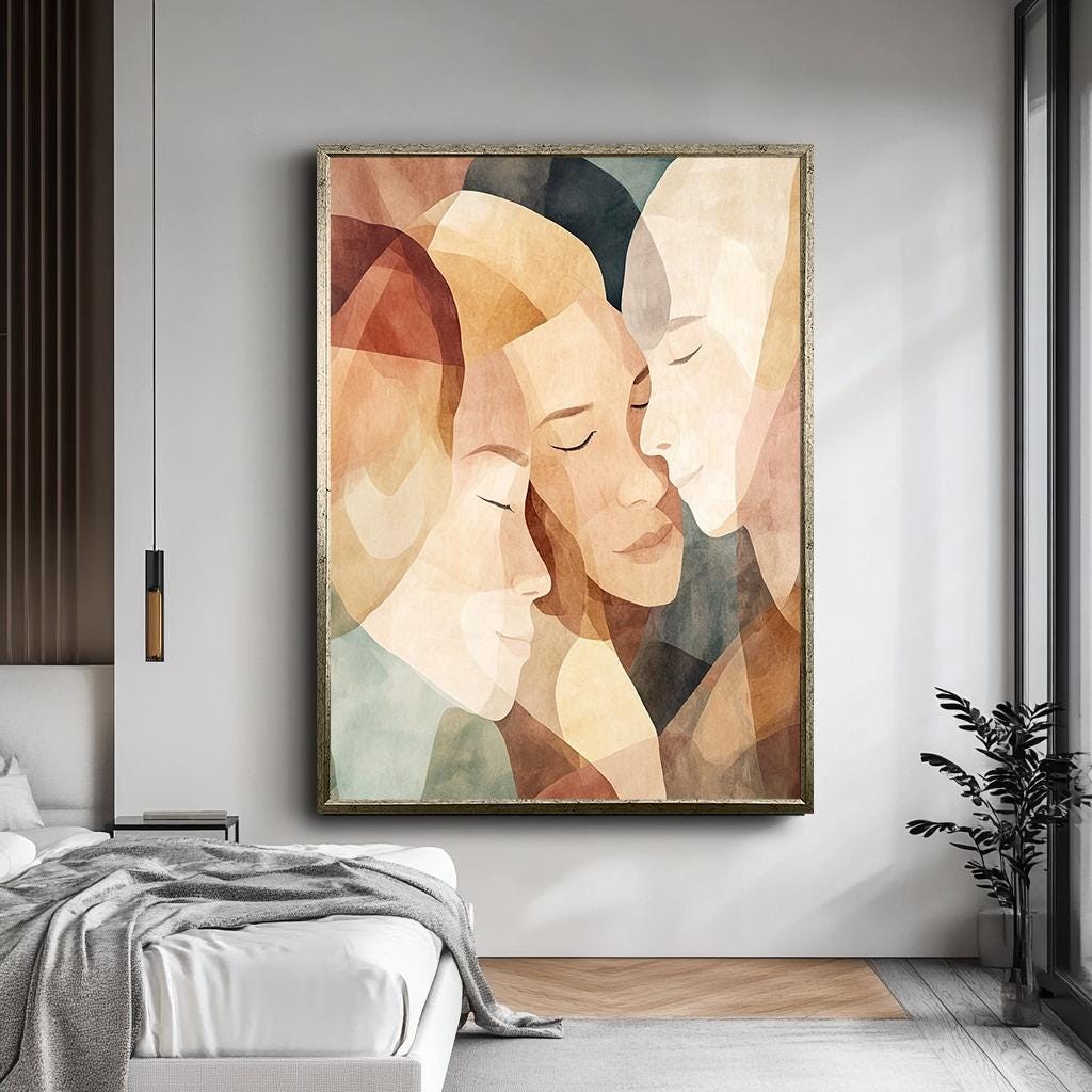 Abstract Faces Wall Art, Minimalist Figurative Canvas Print, Modern Em