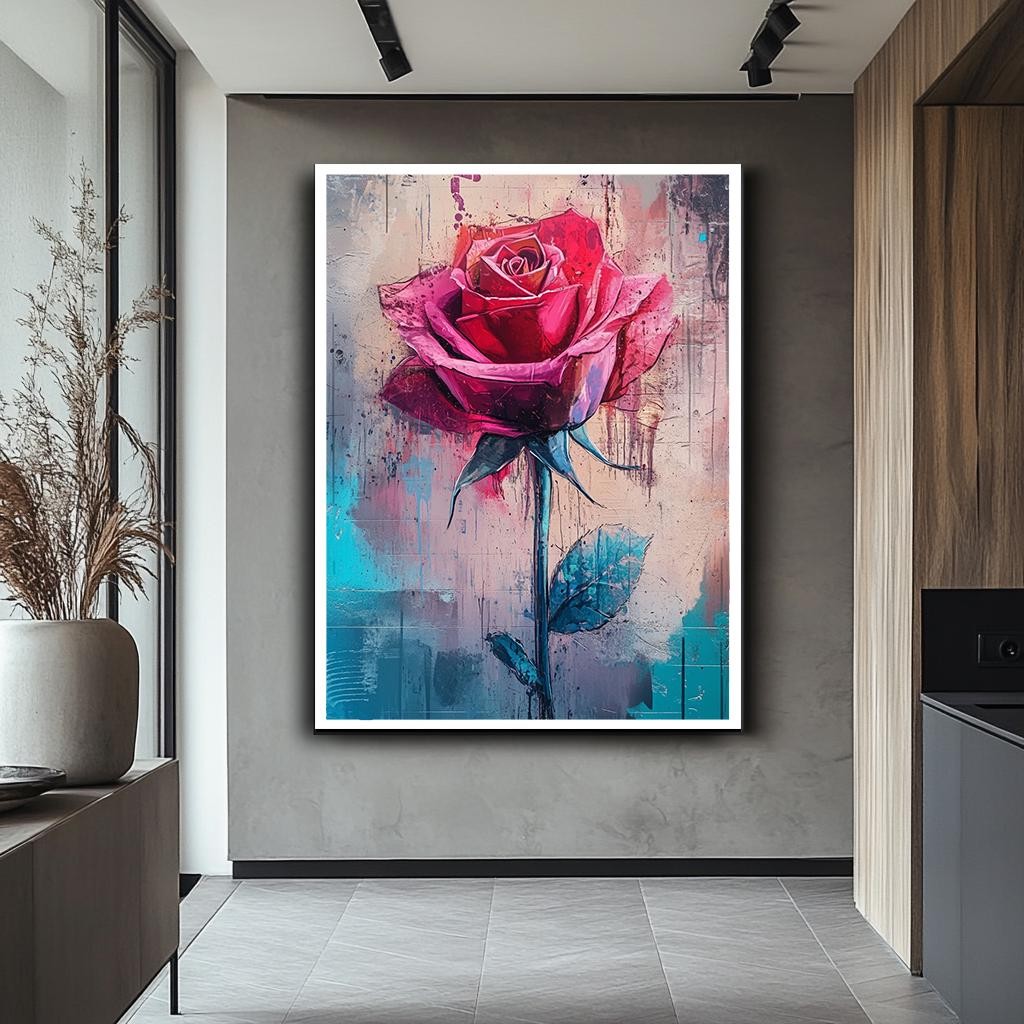 Abstract Rose Wall Art, Modern Floral Canvas, Vibrant Red Rose Paintin