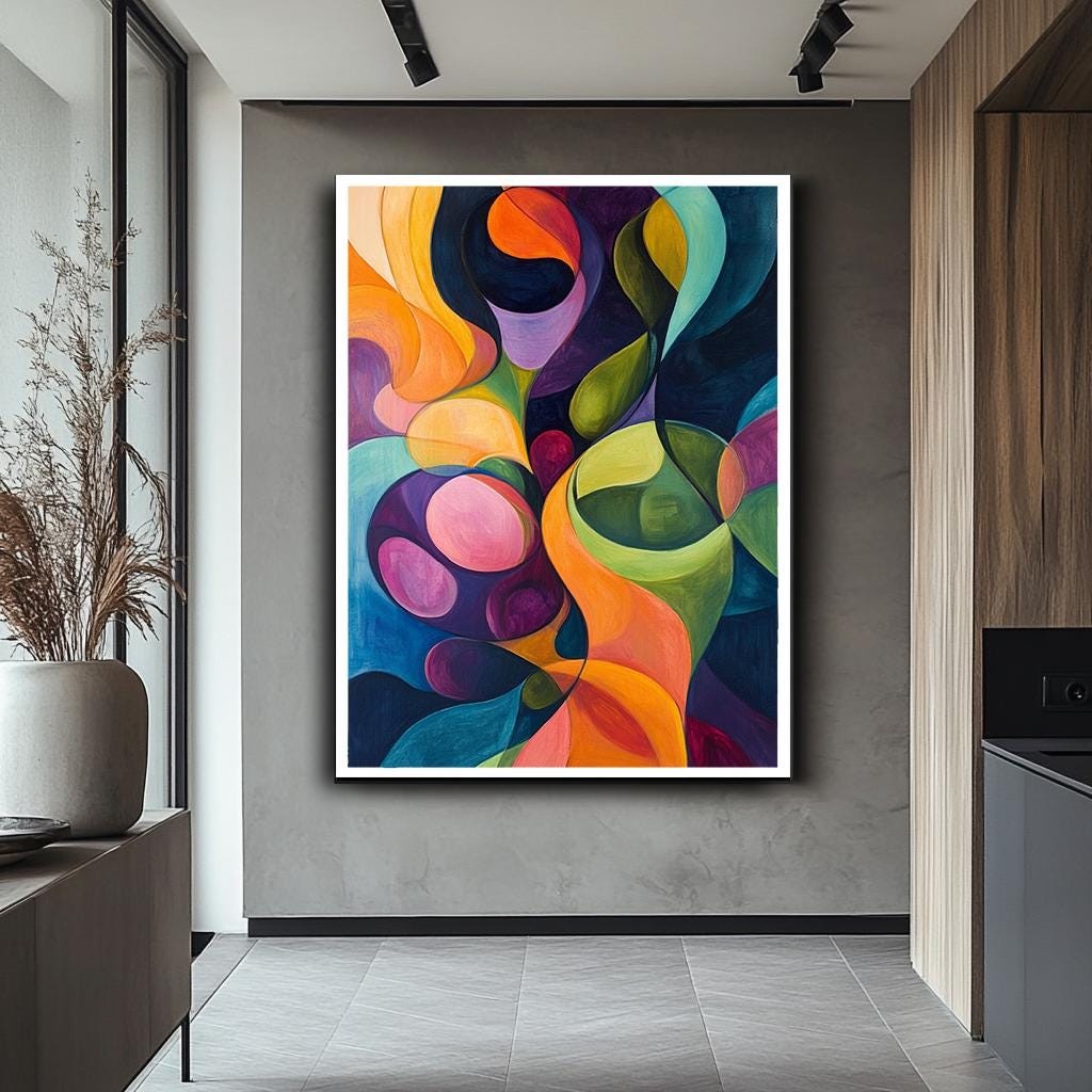 Abstract Colorful Wall Art, Bold Geometric Shapes Canvas, Vibrant Mode