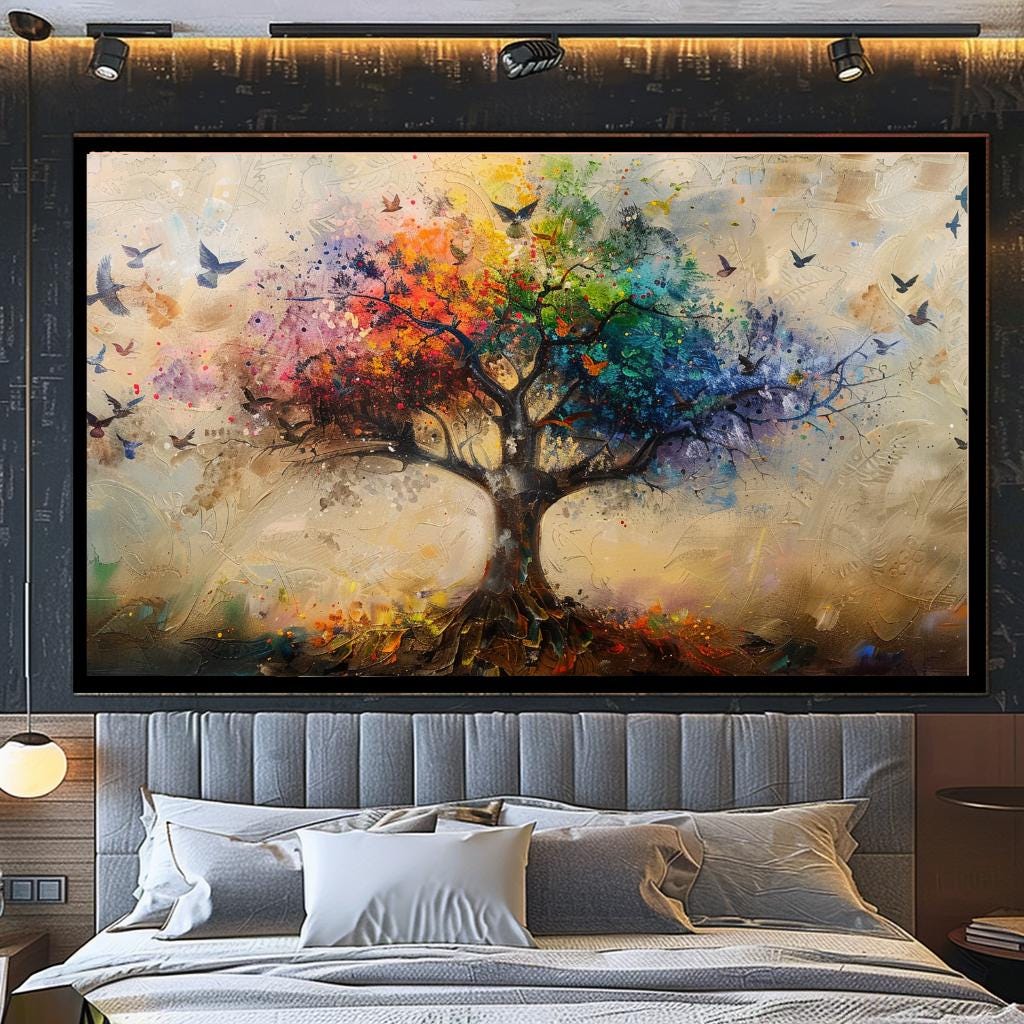 Colorful Tree of Life Canvas Print, Large Whimsical Wall Art, Vibrant 
