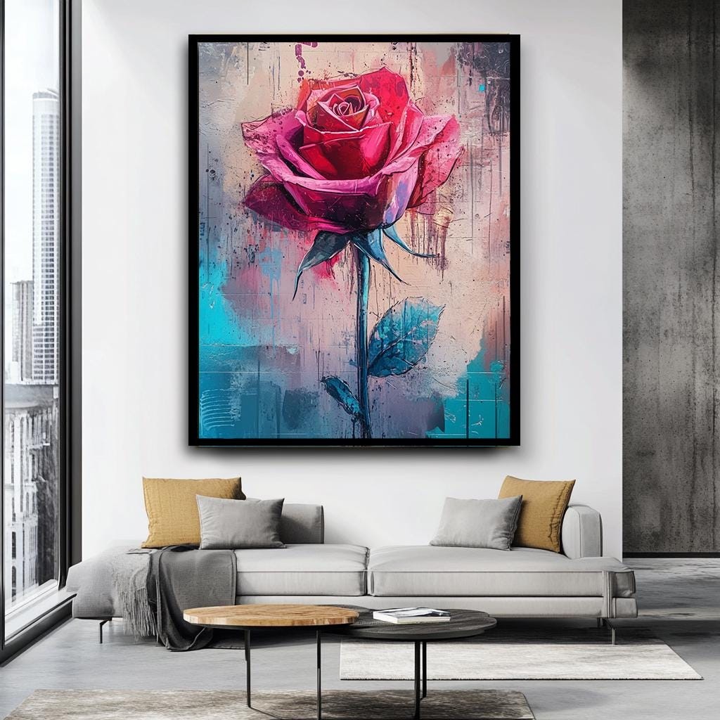 Abstract Rose Wall Art, Modern Floral Canvas, Vibrant Red Rose Paintin