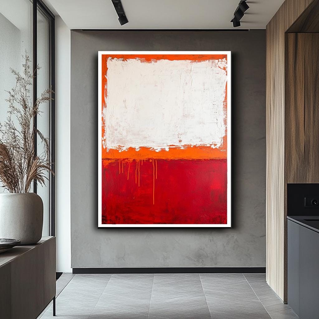 Mark Rothko Style Red and White Canvas Print, Bold Abstract Color Fiel