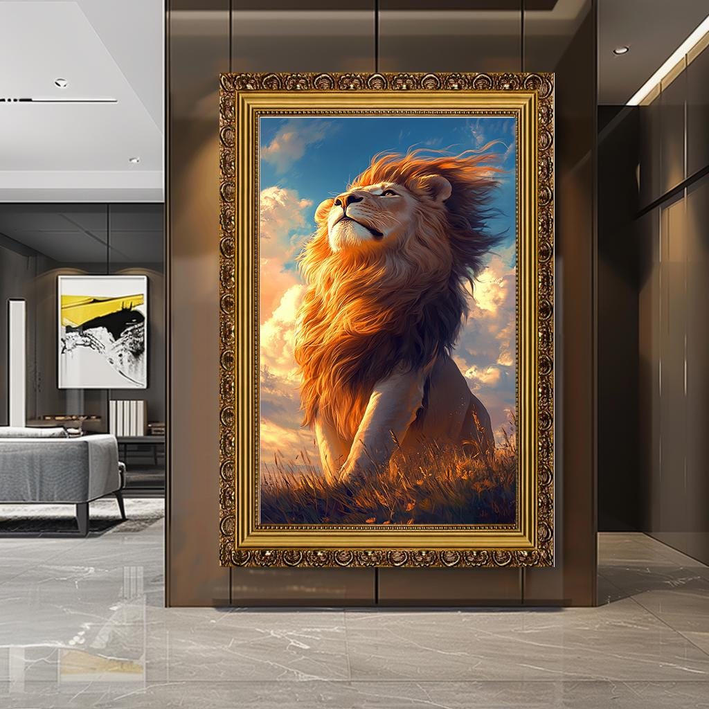 Görkemli Aslan Duvar Sanatı, Büyük Aslan Kanvas Tablo, Gün Batımı Safari Hayvan Tablosu, Aslan Kral Dekoru, Oturma Odası Tablosu Parçası, Hayvan Posteri