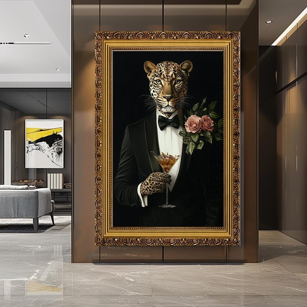 Leopard Portrait Canvas Art - Surreal Animal Art, Modern Wall Decor, L