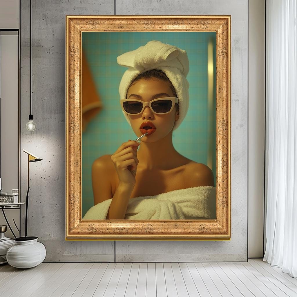 Woman with Lipstick Canvas Print, Glamorous Fashion Wall Art, Chic Bat