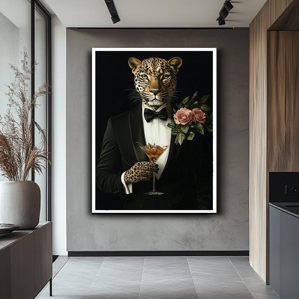 Leopard Portrait Canvas Art - Surreal Animal Art, Modern Wall Decor, L