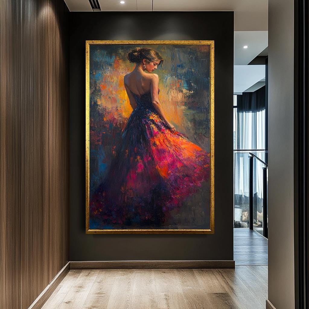 Woman in Flowing Dress Canvas Print, Vibrant Impressionist Painting, M