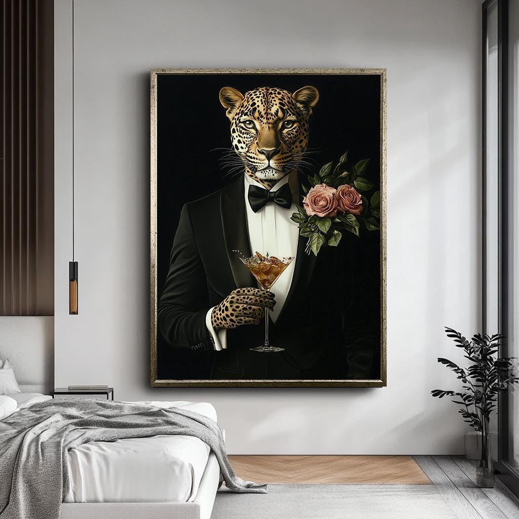 Leopard Portrait Canvas Art - Surreal Animal Art, Modern Wall Decor, L